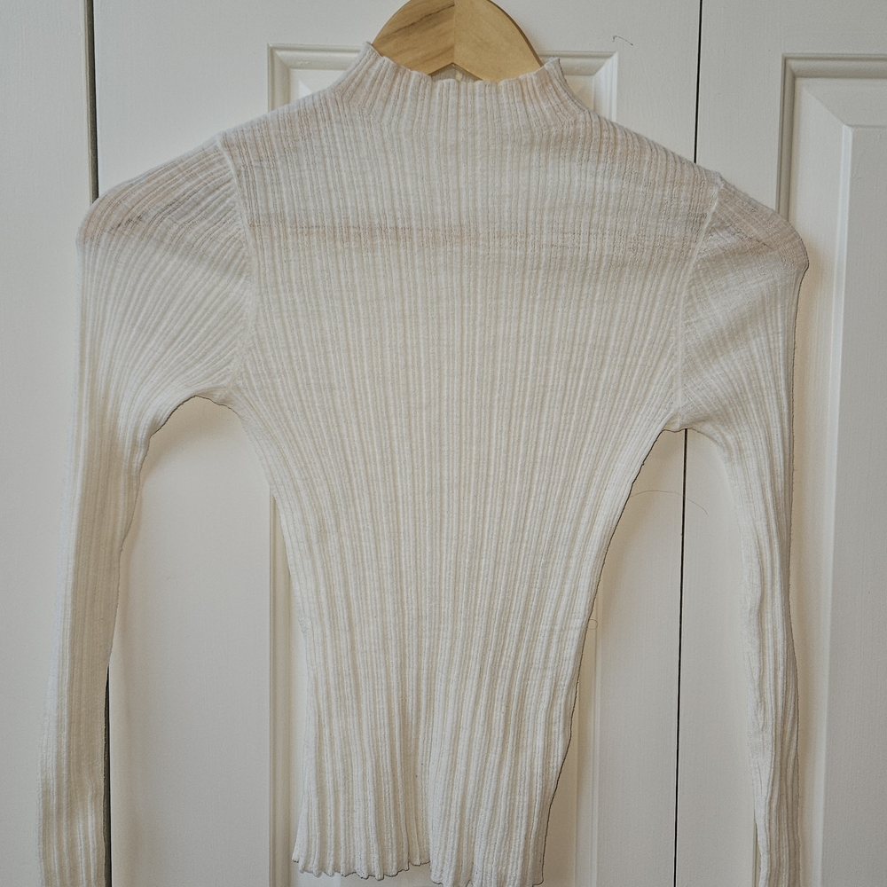 Anthropologie Cream Ribbed Long Sleeve Top